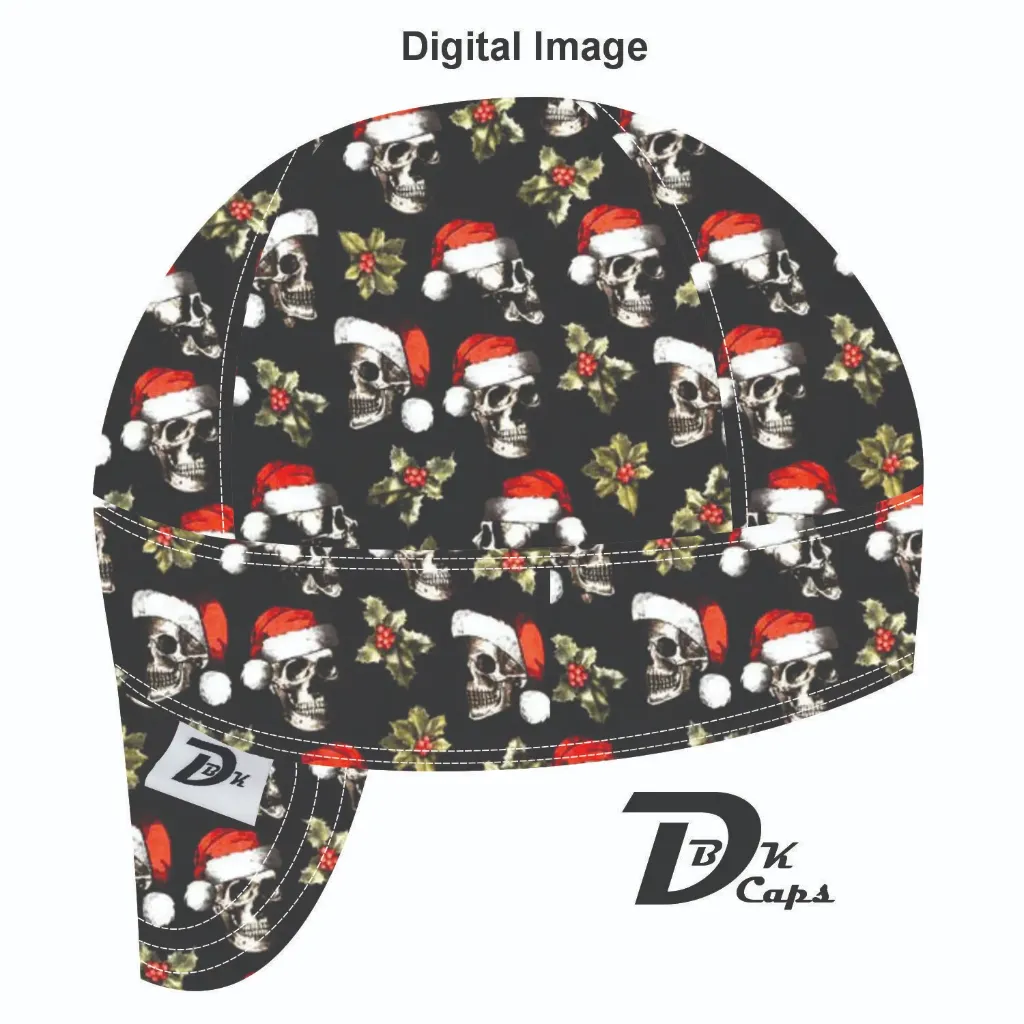 Black Skull Santa Welding Cap (6 3/8", Black Liner, No, 7" Standard Length)