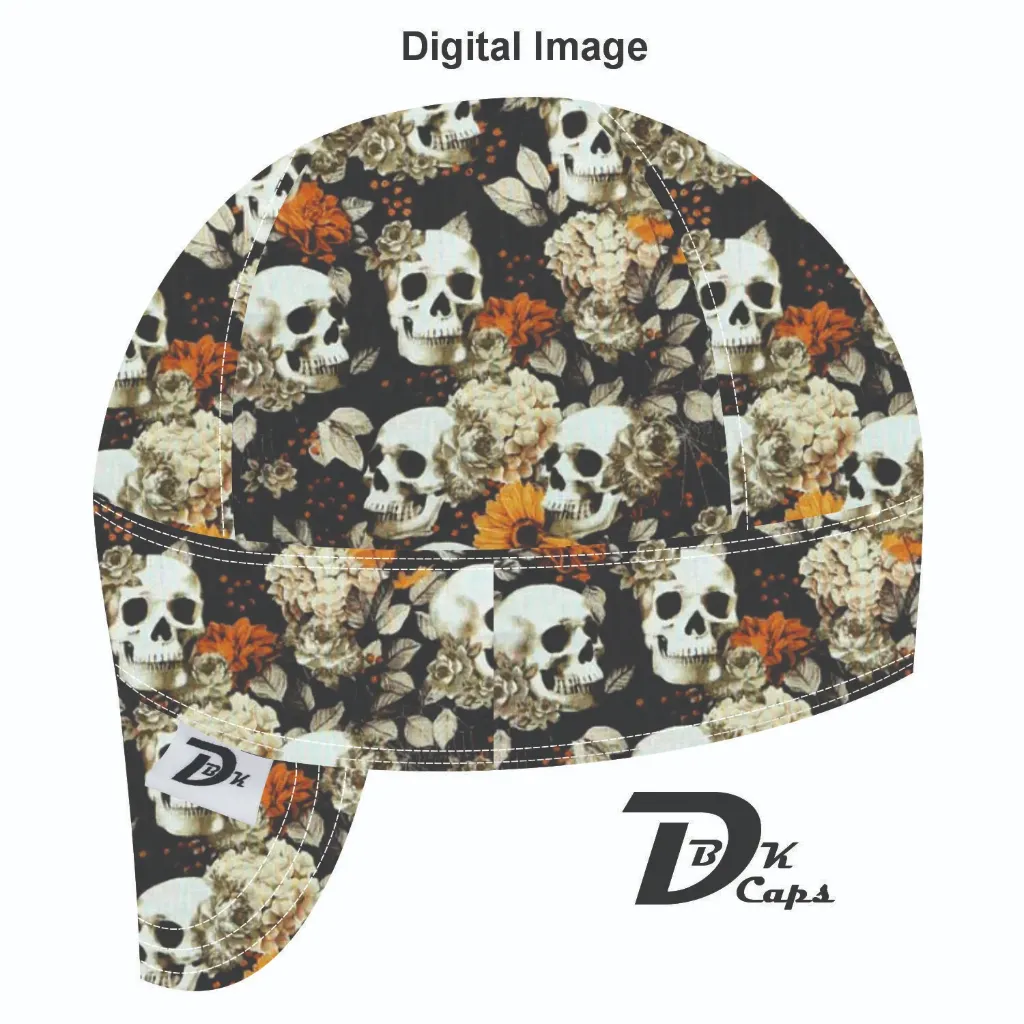 Black Skull Fall Floral Welding Cap (6 3/8", Black Liner, No, 7" Standard Length)