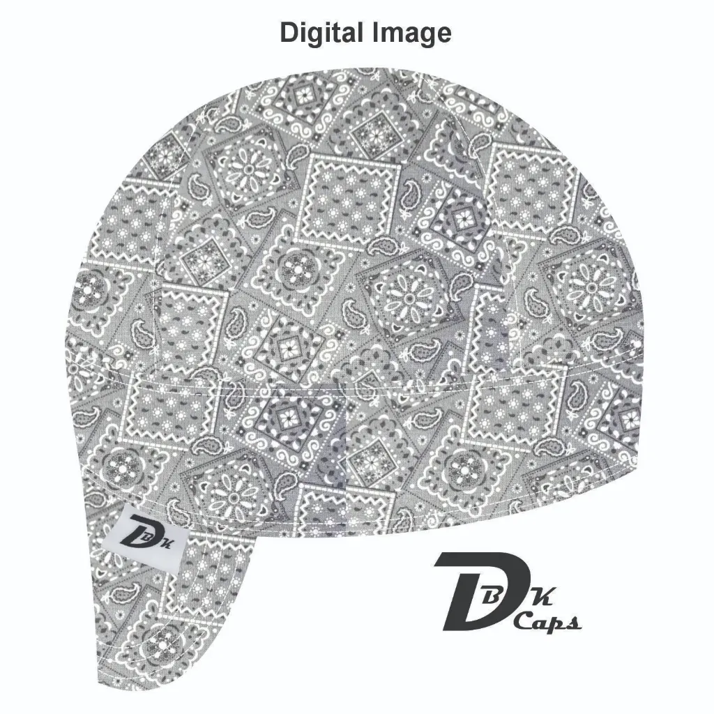 Gray Bandana (Light) Welding Cap (6 3/8", Black Liner, No, 7" Standard Length)