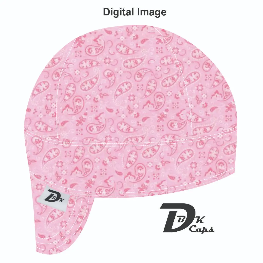 Pink Paisley Bandana (Light) Welding Cap (6 3/8", Black Liner, No, 7" Standard Length)