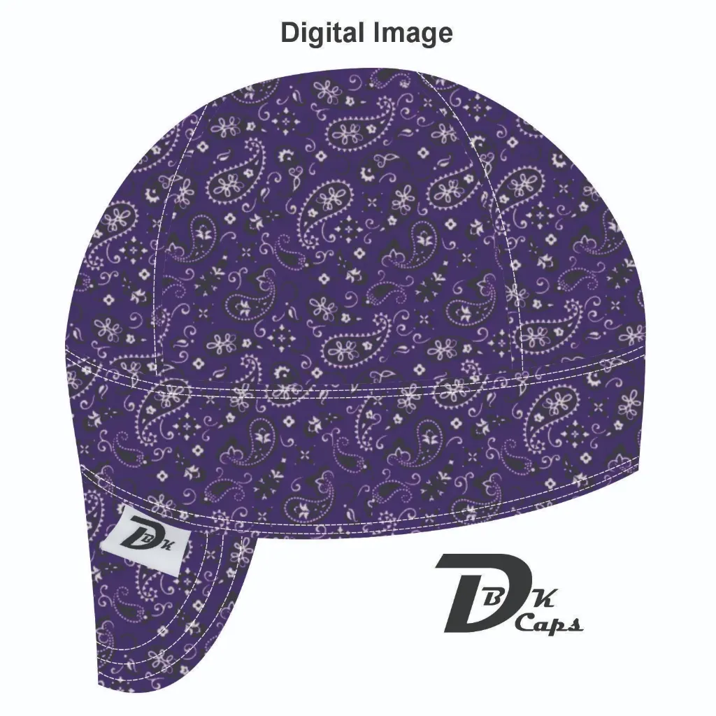 Purple Paisley Bandana (Dark) Welding Cap (6 3/8", Black Liner, No, 7" Standard Length)