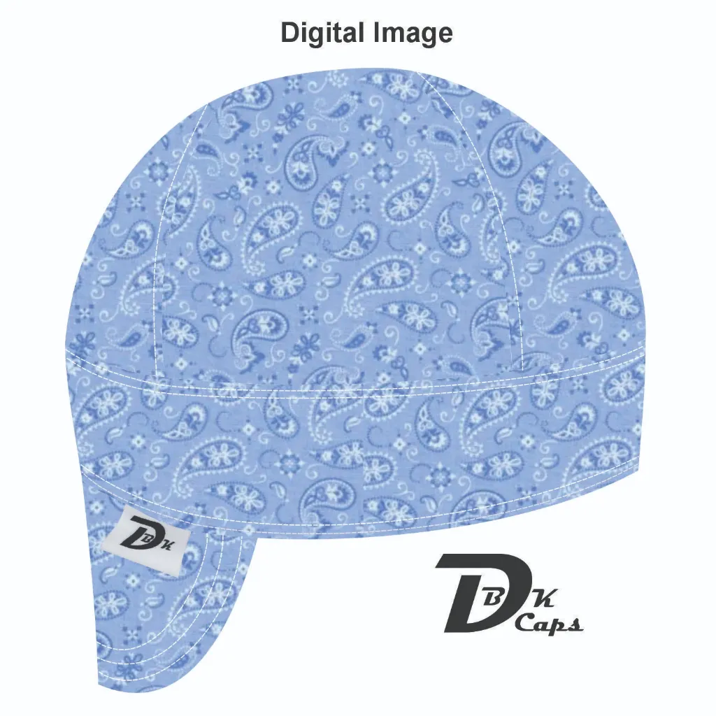 Blue Paisley Bandana (Light) Welding Cap (6 3/8", Black Liner, No, 7" Standard Length)