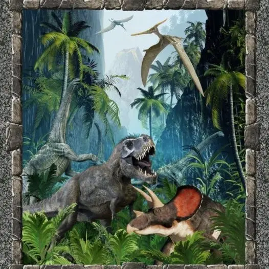 [GRADINOPAN] Gray Dinosaur Panel Fabric