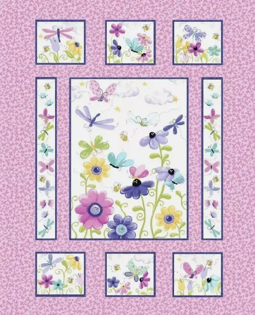Pink Flower Panel Fabric