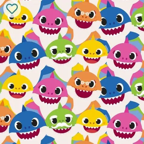 White Baby Shark Fabric (1/4 Yard (9" x WOF))