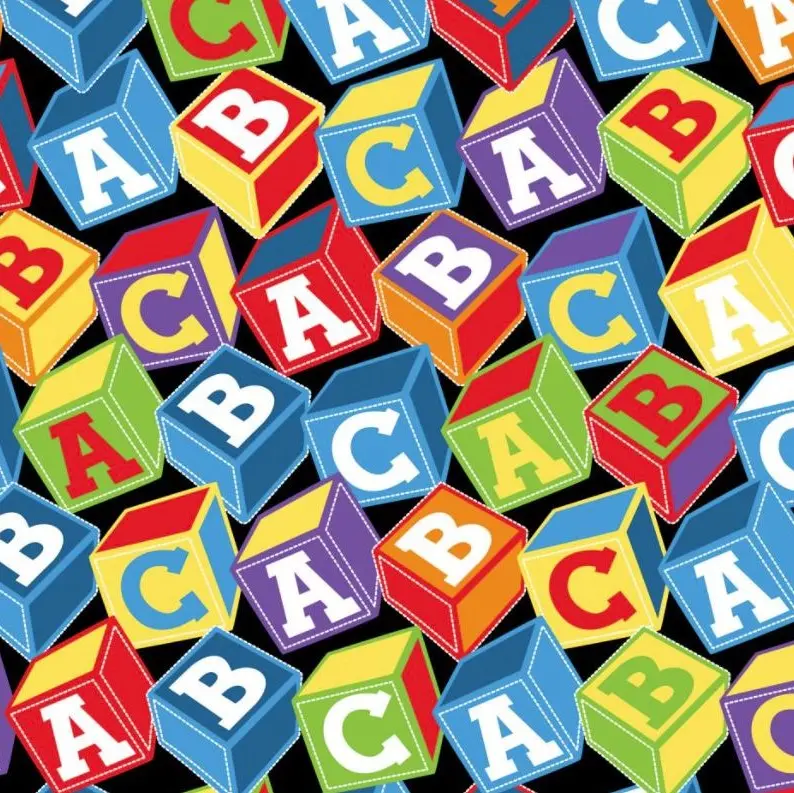 Black ABC Block Fabric (1/4 Yard (9" x WOF))