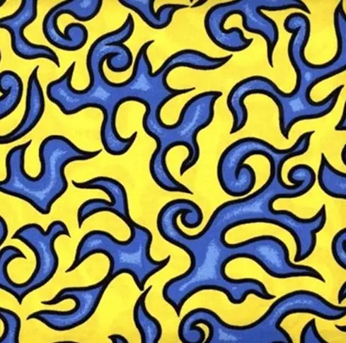 Yellow Blue Flame Fabric (1/4 Yard (9" x WOF))
