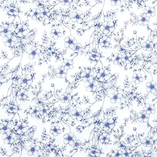 White Navy Floral Fabric