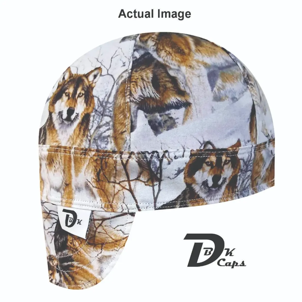 Blue Wolf in Snow Welding Cap (6 3/8", Black Liner, No, 7" Standard Length)