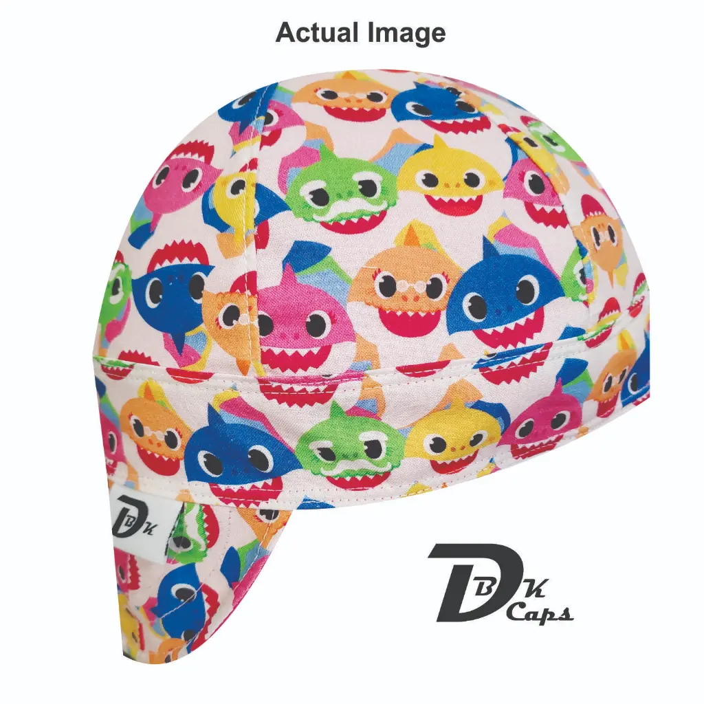 White Baby Shark Welding Cap (6 3/8", Black Liner, No, 7" Standard Length)