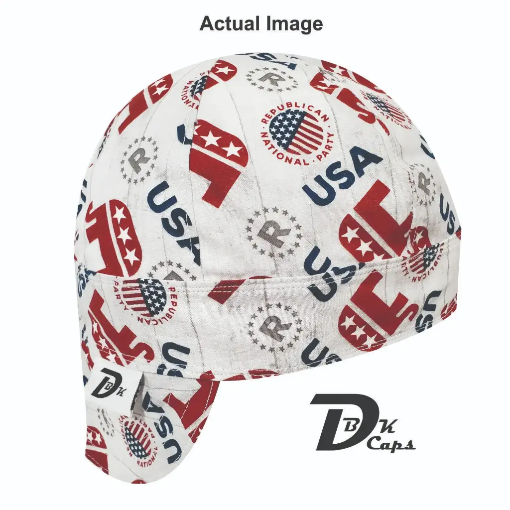 White Republican Welding Cap (6 3/8", Black Liner, No, 7" Standard Length)