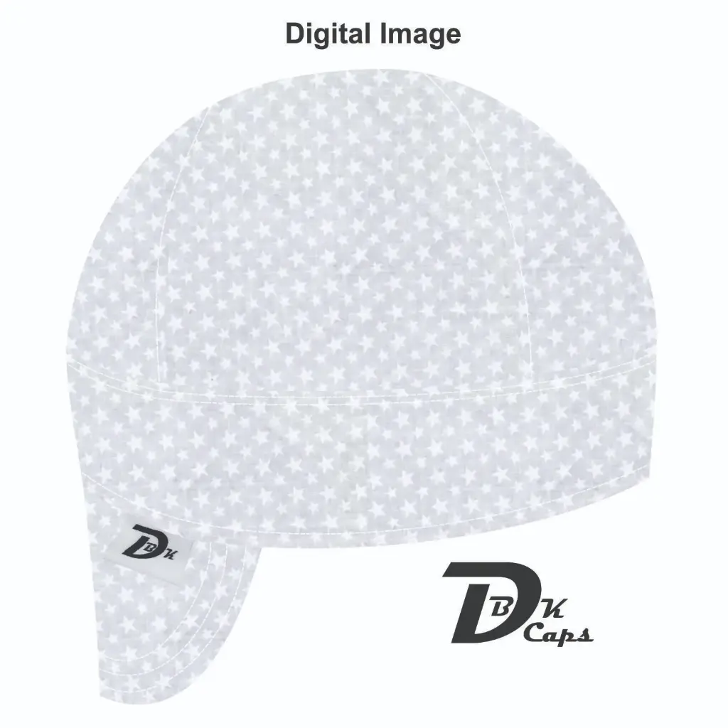 White Patriotic Star Welding Cap (6 3/8", Black Liner, No, 7" Standard Length)