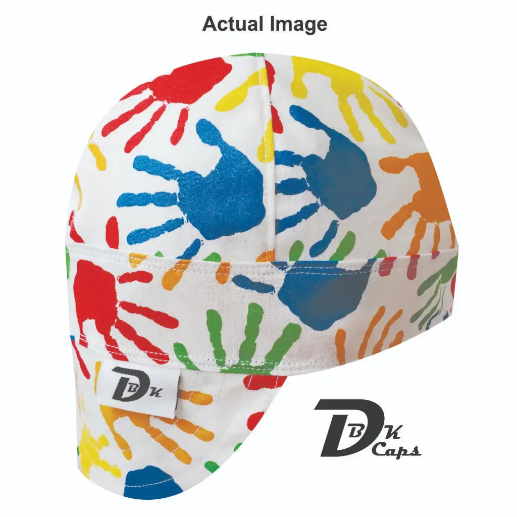 White Hand Print Welding Cap (6 3/8", Black Liner, No, 7" Standard Length)