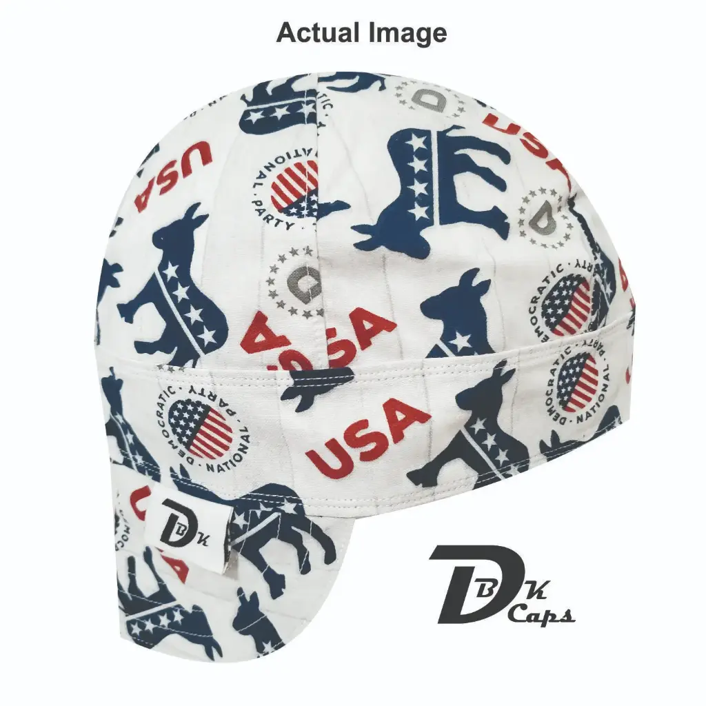 White Democrate Welding Cap (6 3/8", Black Liner, No, 7" Standard Length)