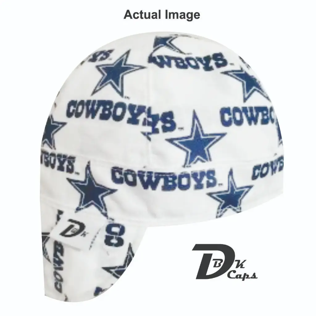 White Dallas Cowboy Welding Cap (6 3/8", Black Liner, No, 7" Standard Length)