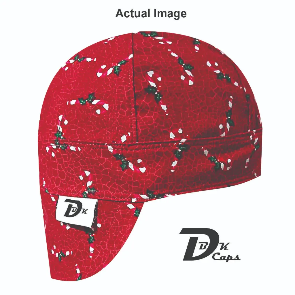 Red Candy Cane Welding Cap (6 3/8", Black Liner, No, 7" Standard Length)