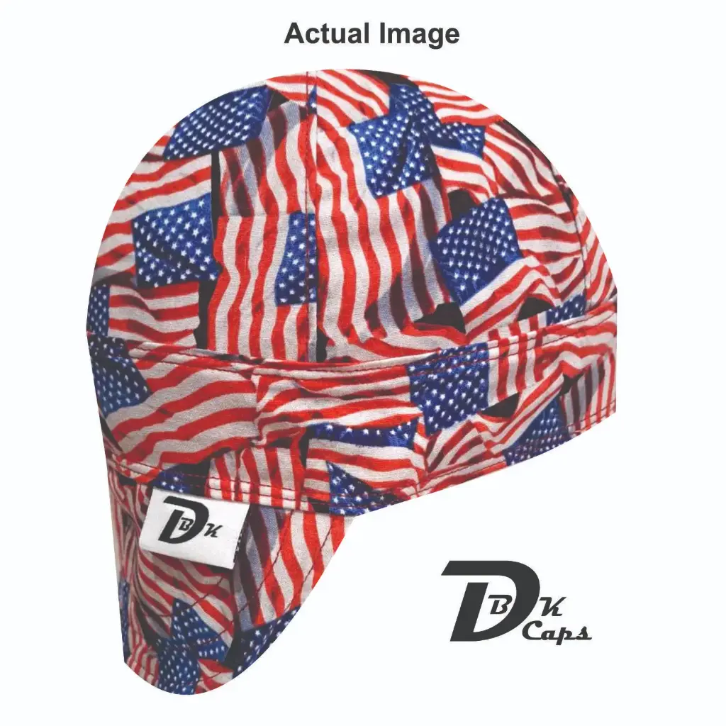 Red Waving Flag Welding Cap (6 3/8", Black Liner, No, 7" Standard Length)