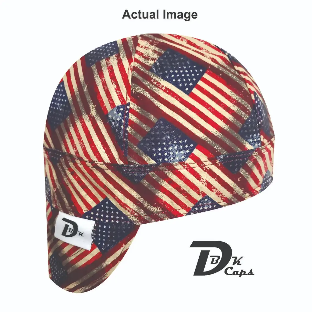 Red USA Flag Welding Cap (6 3/8", Black Liner, No, 7" Standard Length)