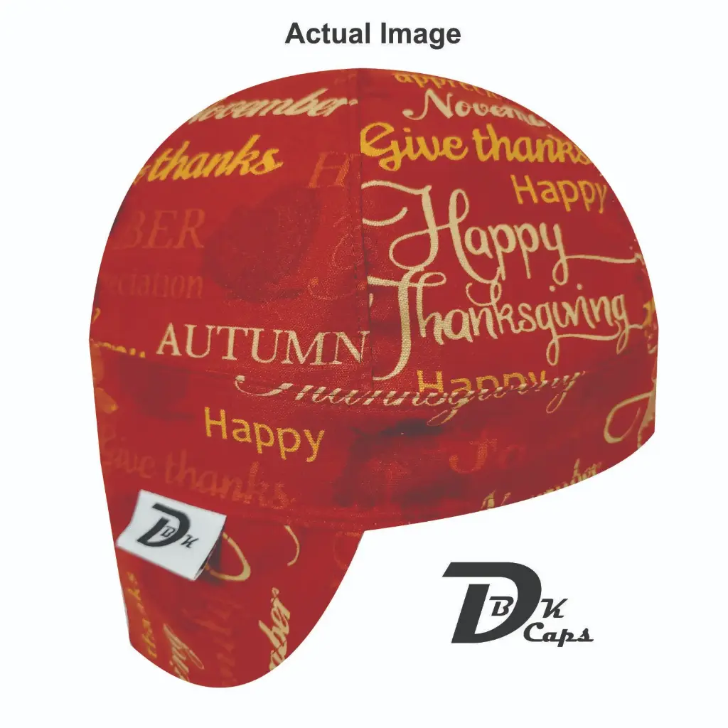 Red Thanksgiving Word Welding Cap (6 3/8", Black Liner, No, 7" Standard Length)
