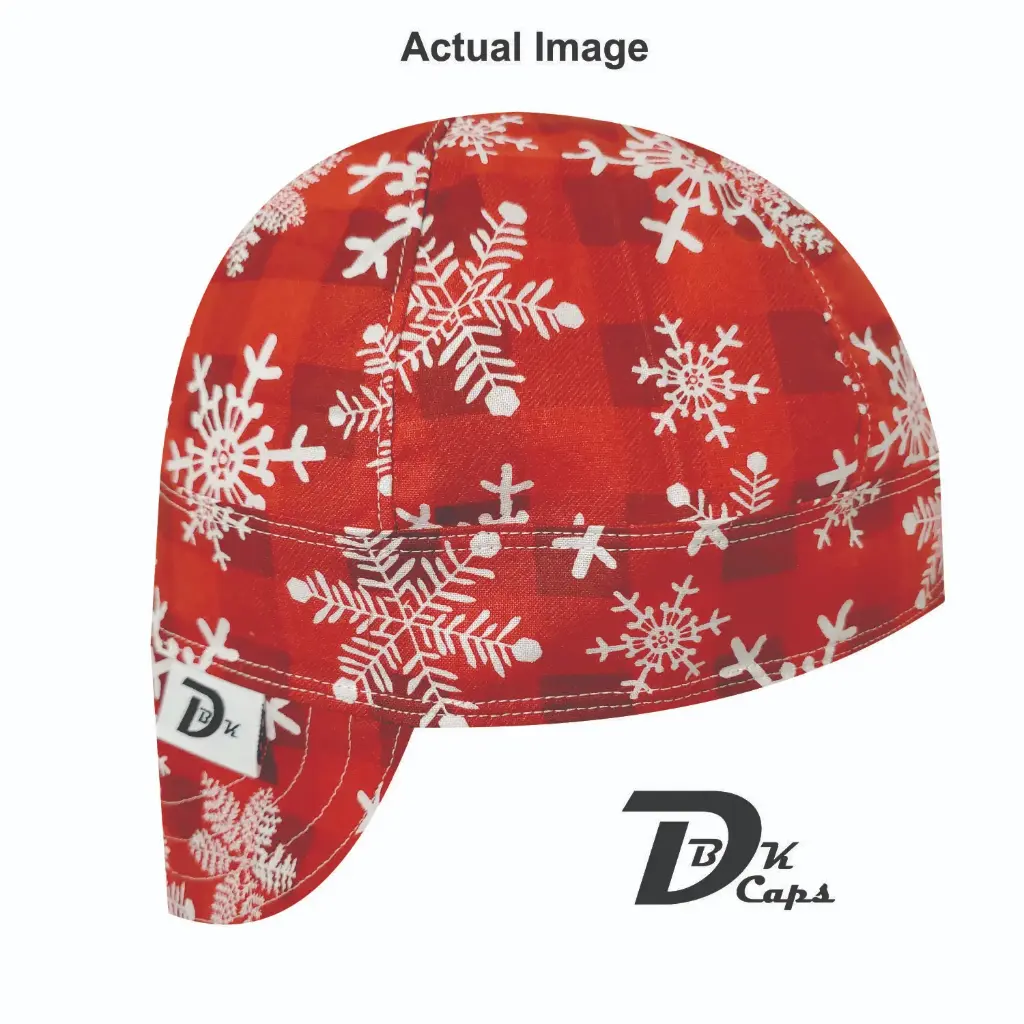 Red Snowflake Welding Cap (6 3/8", Black Liner, No, 7" Standard Length)