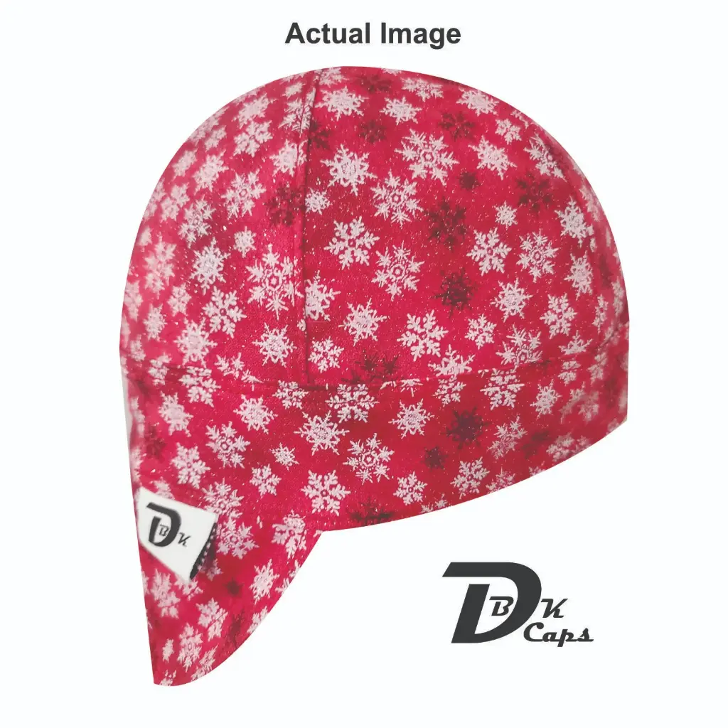 Red Snowflake Glitter Welding Cap (6 3/8", Black Liner, No, 7" Standard Length)