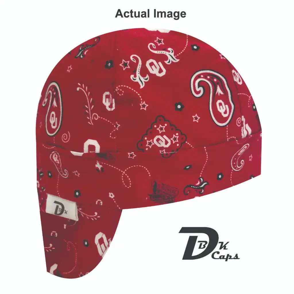 Red OK State Bandana Welding Cap (6 3/8", Black Liner, No, 7" Standard Length)