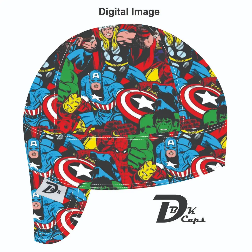 Red Marvel Comic Welding Cap (6 3/8", Black Liner, No, 7" Standard Length)