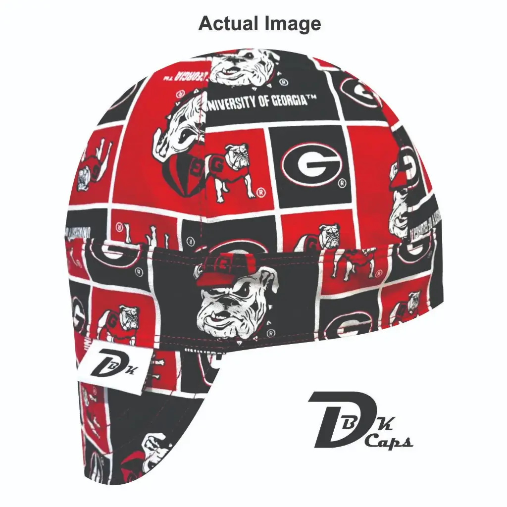 Red Georgia Bulldog Welding Cap (6 3/8", Black Liner, No, 7" Standard Length)