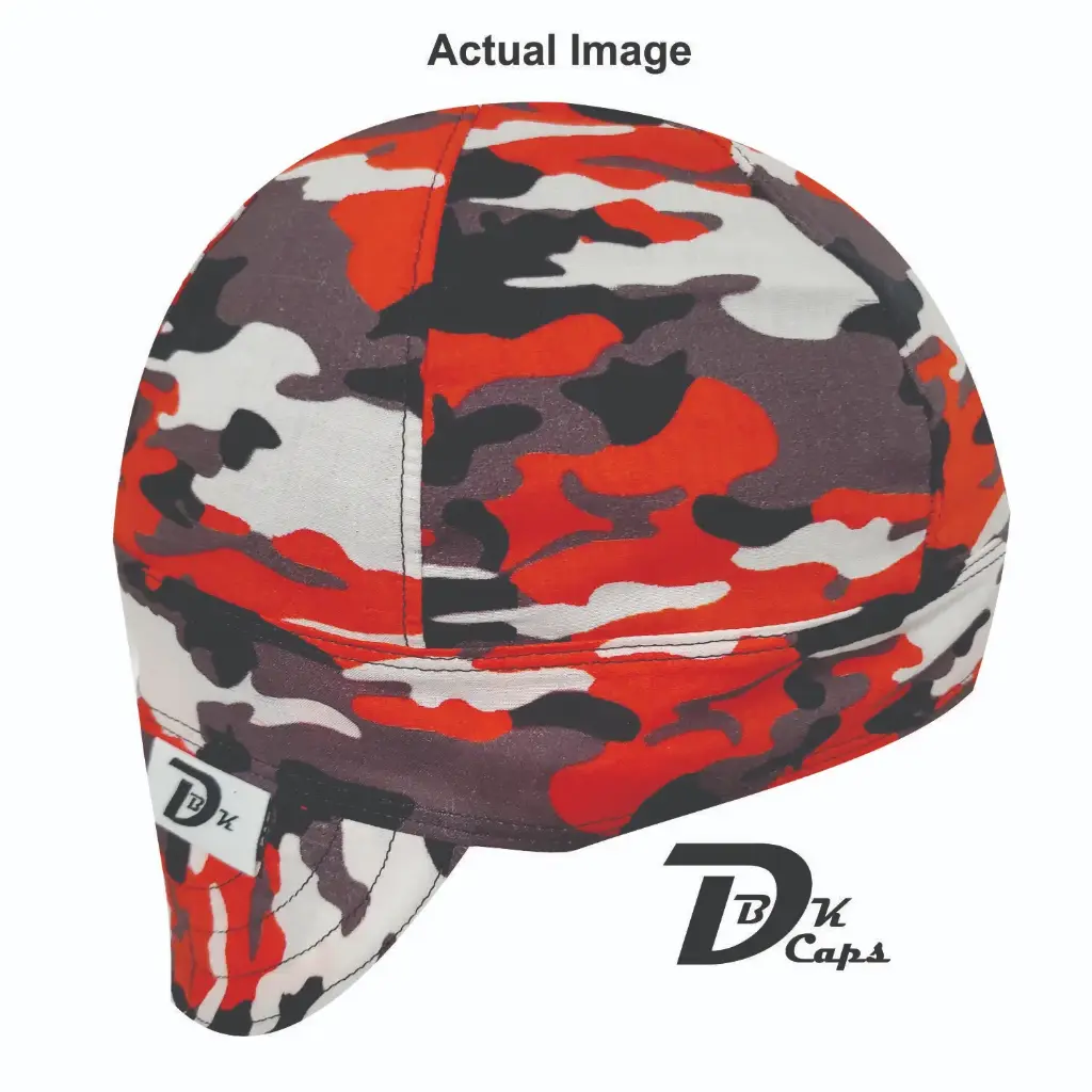 Red Camo (Dark) Welding Cap (6 3/8", Black Liner, No, 7" Standard Length)