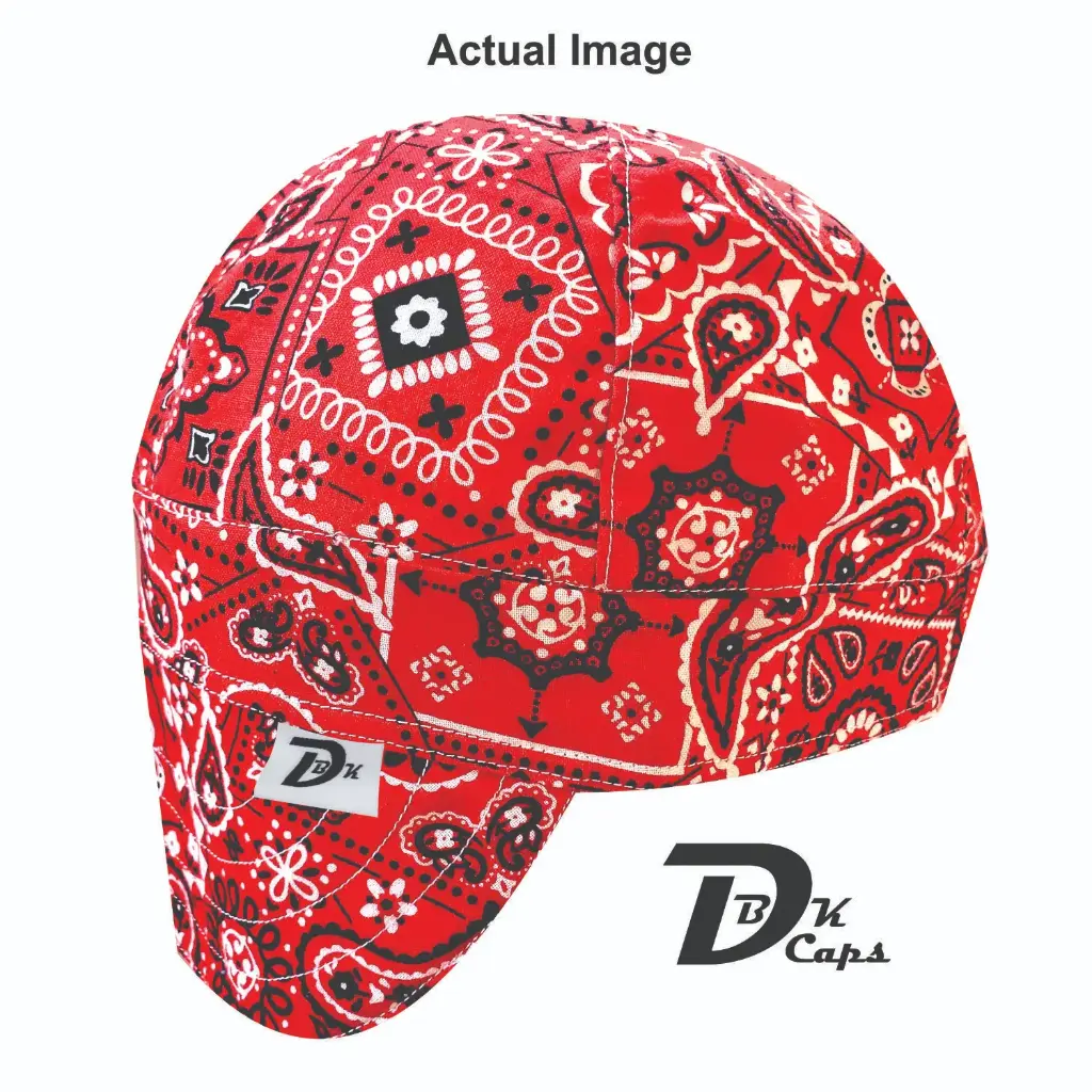 Red Bandana Welding Cap (6 3/8", Black Liner, No, 7" Standard Length)