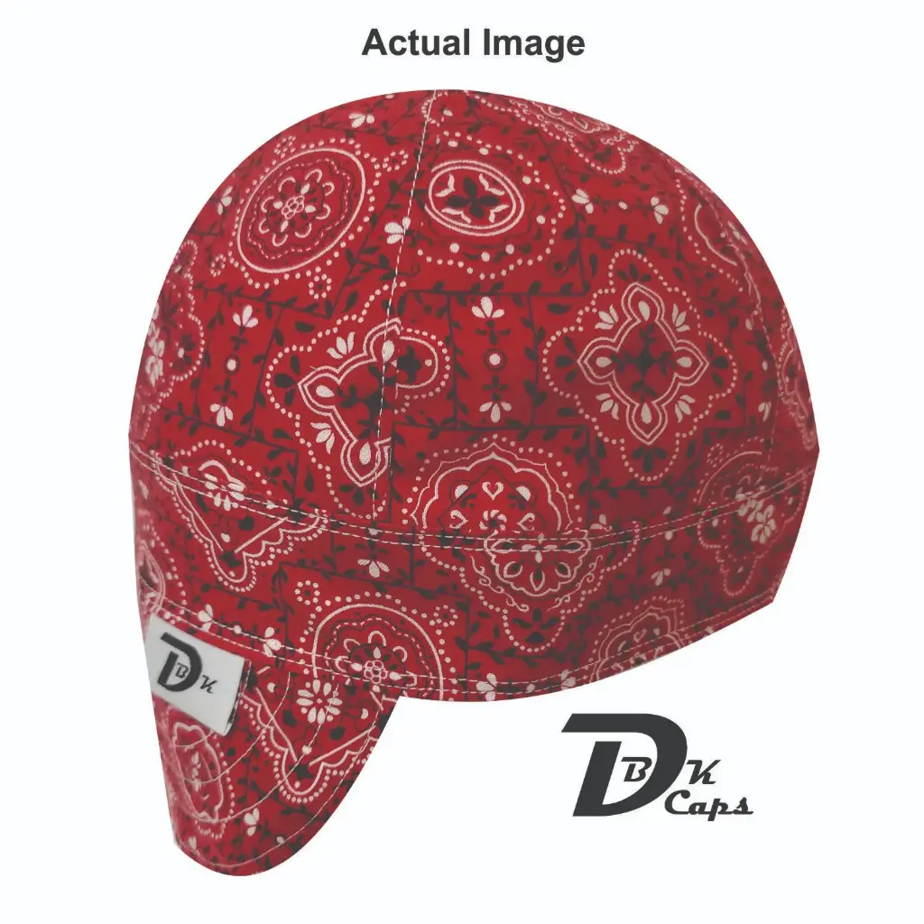 Red Bandana (Dark) Welding Cap (6 3/8", Black Liner, No, 7" Standard Length)
