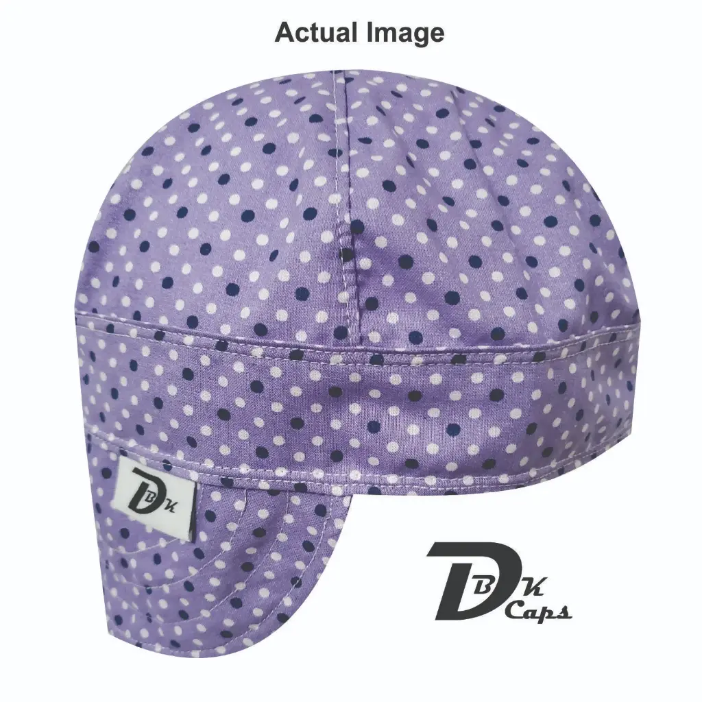 Purple Navy Dot Welding Cap (6 3/8", Black Liner, No, 7" Standard Length)
