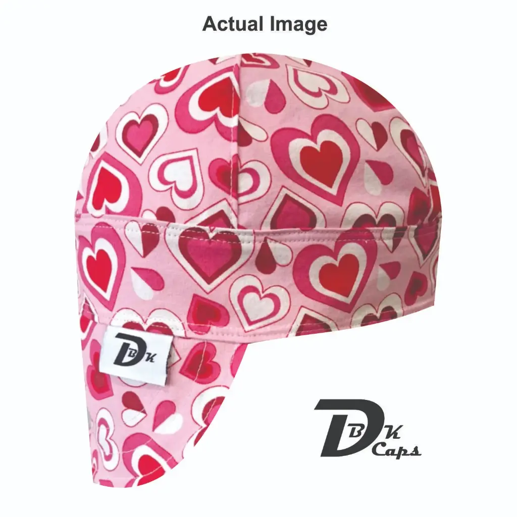 Pink Triple Heart Welding Cap (6 3/8", Black Liner, No, 7" Standard Length)