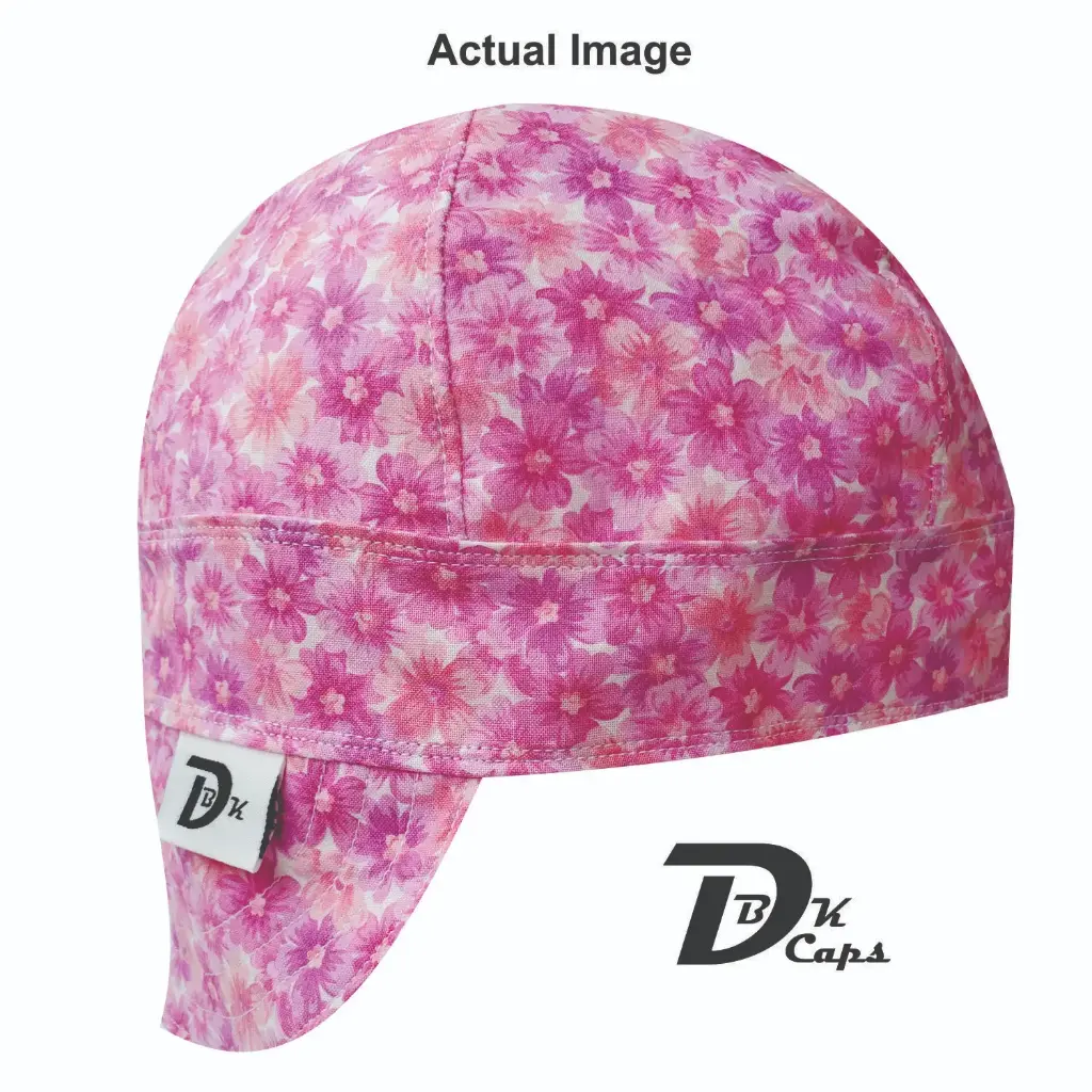 Pink Flower Packed Welding Cap (6 3/8", Black Liner, No, 7" Standard Length)