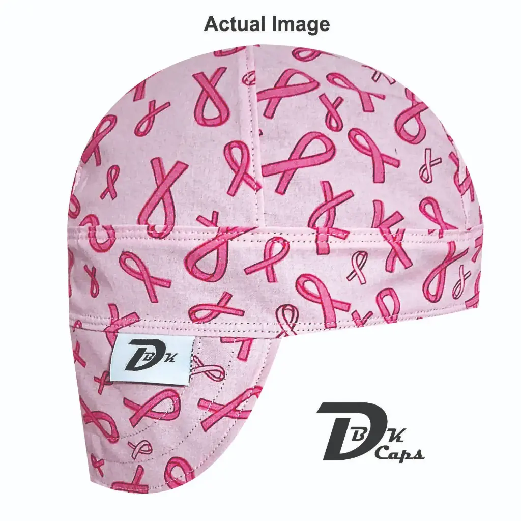 Pink Breast Cancer Welding Cap (6 3/8", Black Liner, No, 7" Standard Length)