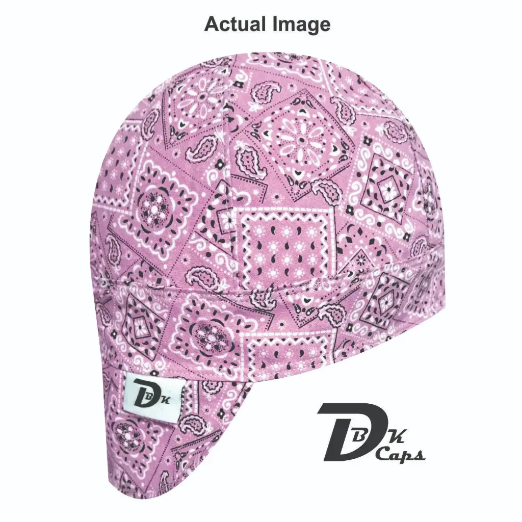Pink Bandana (Light) Welding Cap (6 3/8", Black Liner, No, 7" Standard Length)