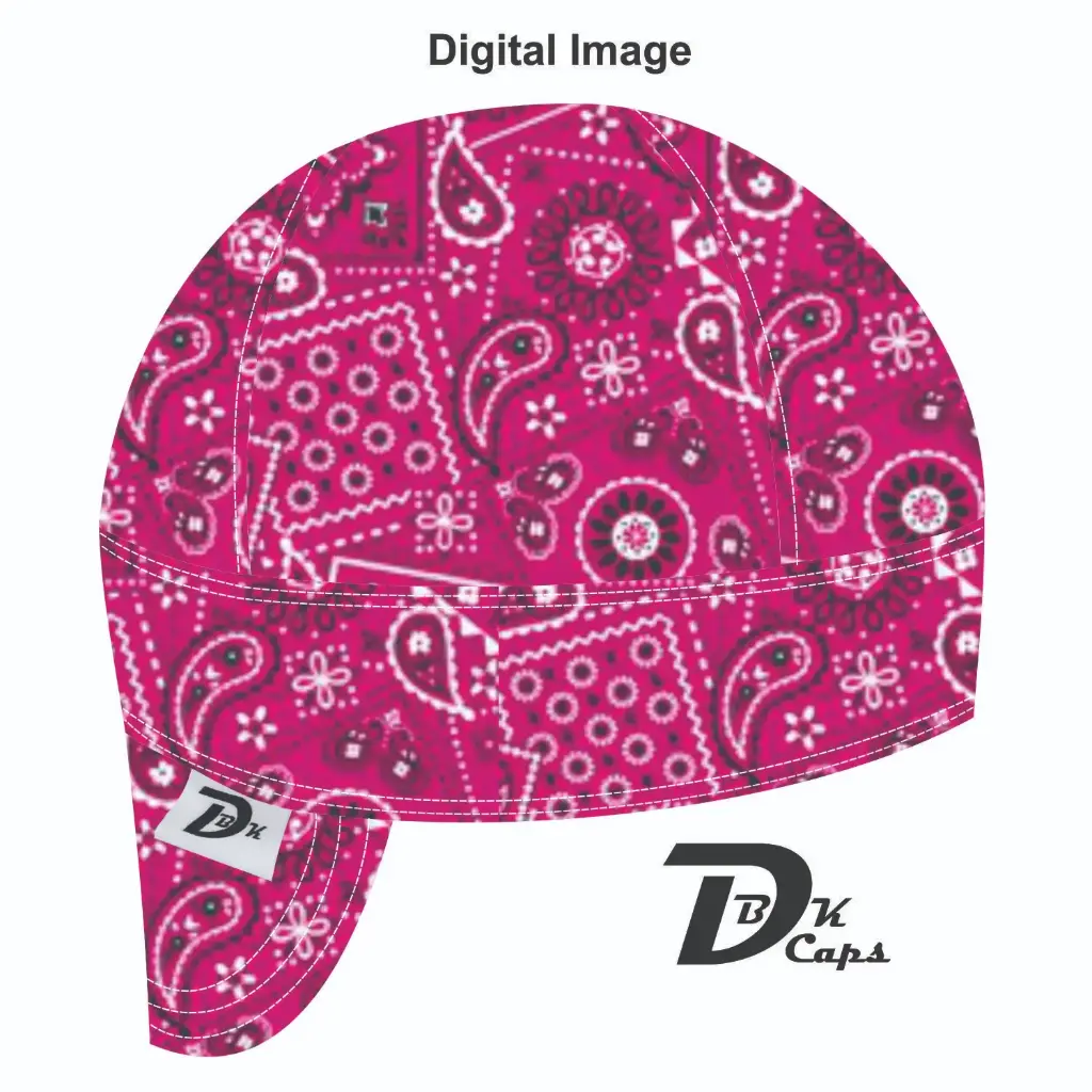 Pink Bandana (Dark) Welding Cap (6 3/8", Black Liner, No, 7" Standard Length)