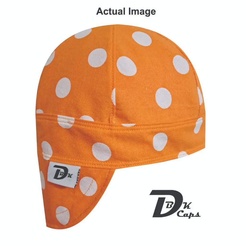 Orange Polka Dot Welding Cap (6 3/8", Black Liner, No, 7" Standard Length)