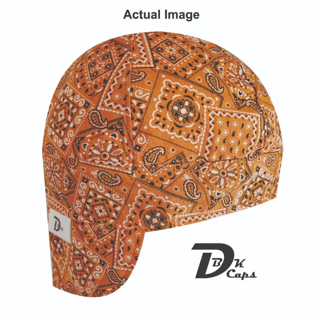 Orange Bandana (Dark) Welding Cap (6 3/8", Black Liner, No, 7" Standard Length)
