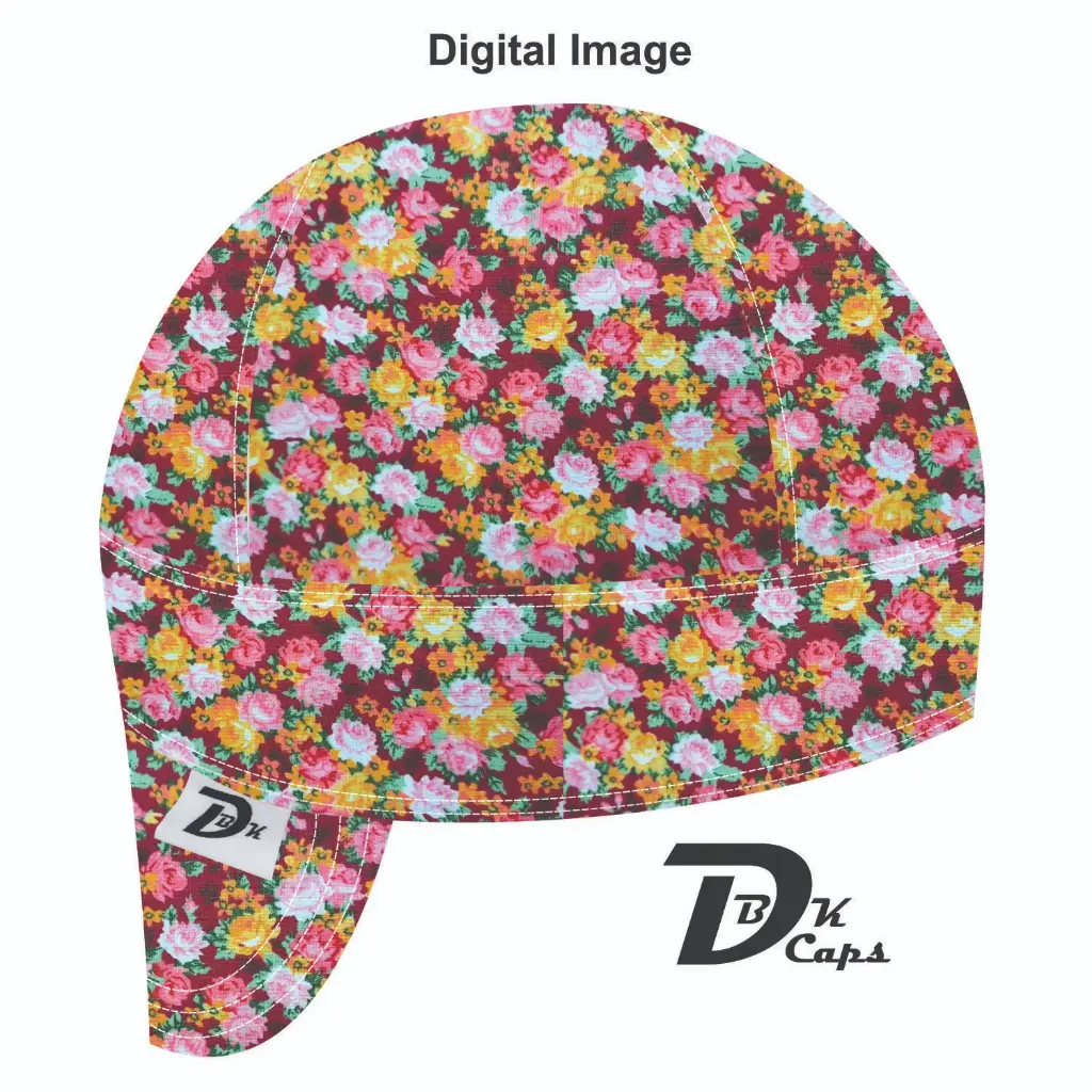 Maroon Carnation Flower Welding Cap (6 3/8", Black Liner, No, 7" Standard Length)
