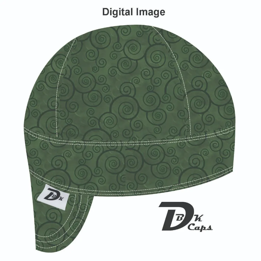 Green Swirl (Dark) Welding Cap (6 3/8", Black Liner, No, 7" Standard Length)