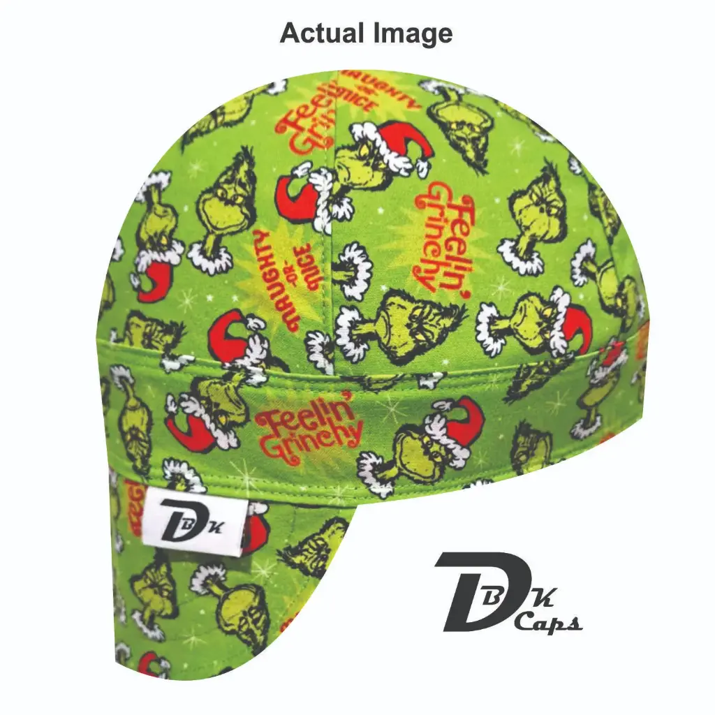 Green Grinch Welding Cap (6 3/8", Black Liner, No, 7" Standard Length)