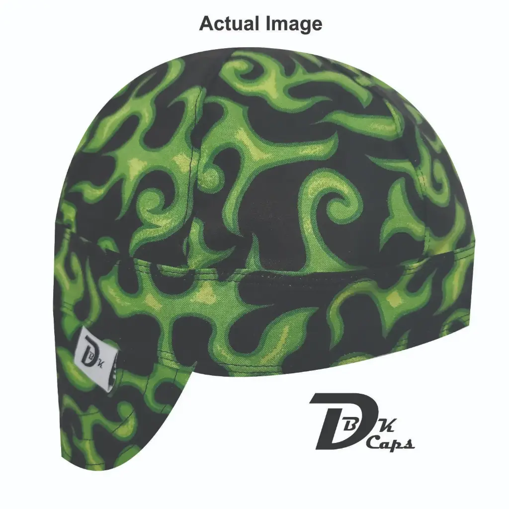 Green Flame Welding Cap (6 3/8", Black Liner, No, 7" Standard Length)