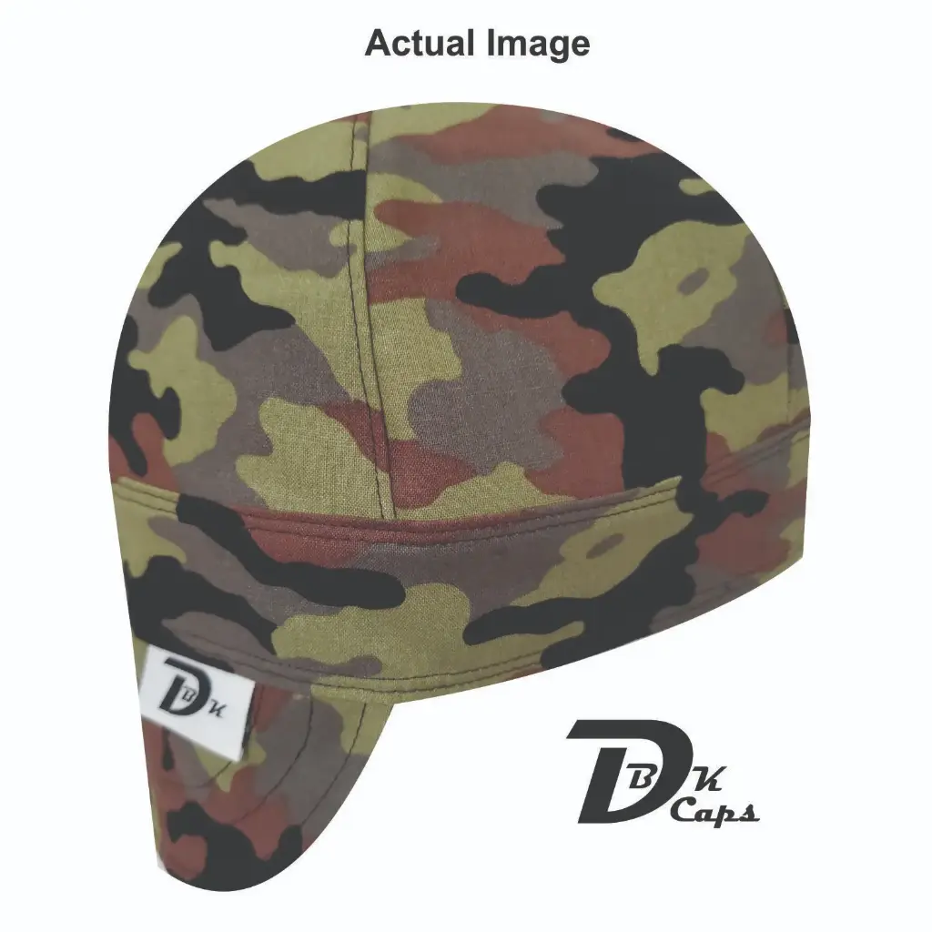 Green Camo (Dark) Welding Cap (6 3/8", Black Liner, No, 7" Standard Length)