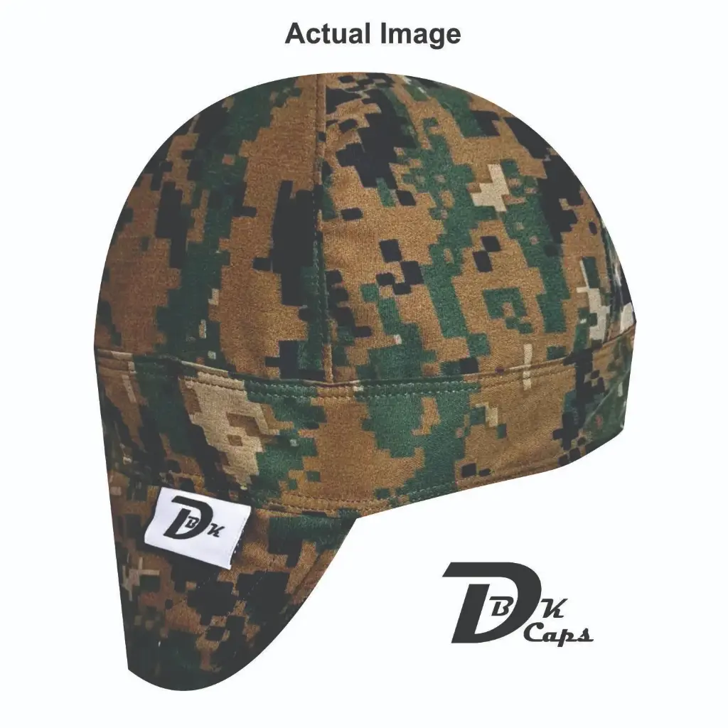 Green Camo Digital (Dark) Welding Cap (6 3/8", Black Liner, No, 7" Standard Length)