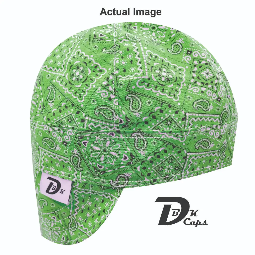 Green Bandana (Lime) Welding Cap (6 3/8", Black Liner, No, 7" Standard Length)