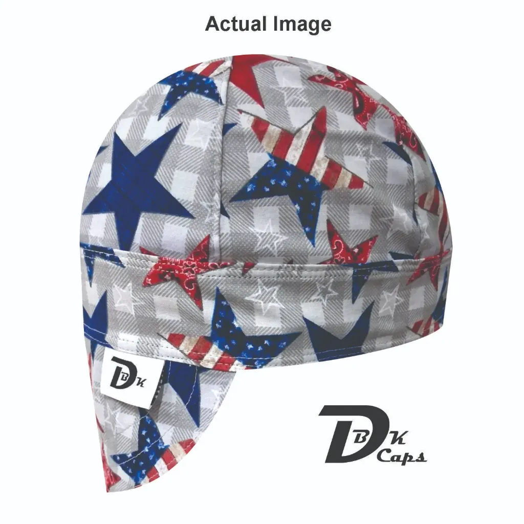 Gray Patriotic Star Check Welding Cap (6 3/8", Black Liner, No, 7" Standard Length)