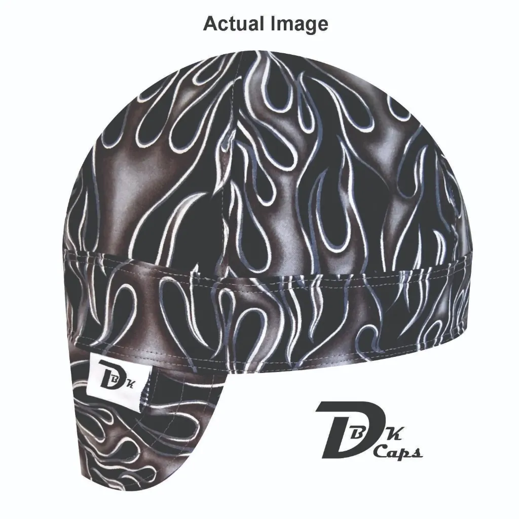 Gray Fire Flame Welding Cap (6 3/8", Black Liner, No, 7" Standard Length)