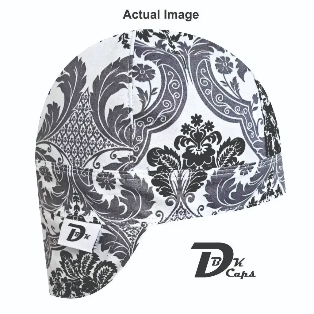 Gray Black Paisley Welding Cap (6 3/8", Black Liner, No, 7" Standard Length)