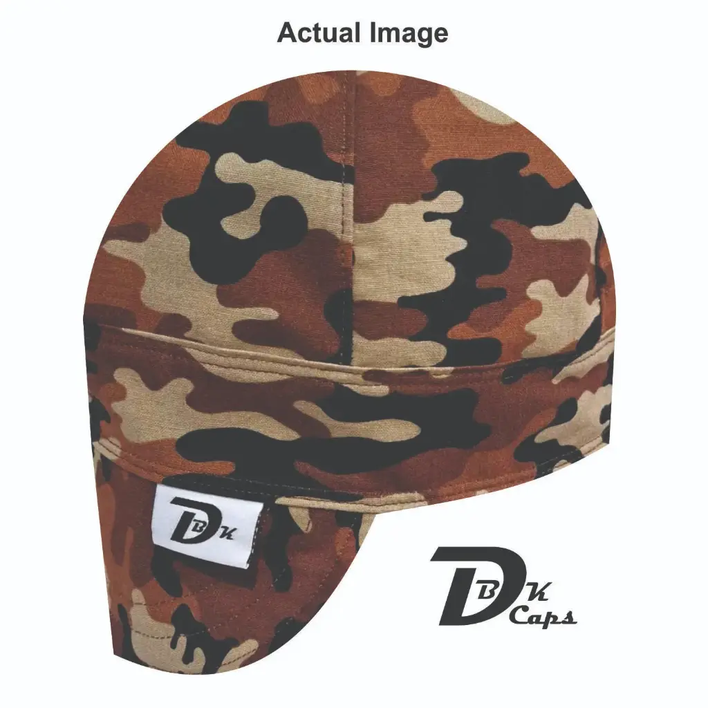 Brown Camo (Dark) Welding Cap (6 3/8", Black Liner, No, 7" Standard Length)
